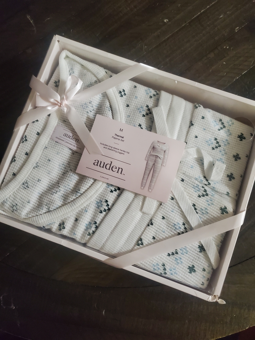 Auden Women’s Thermal Pajama Set - White with Teal Floral Print